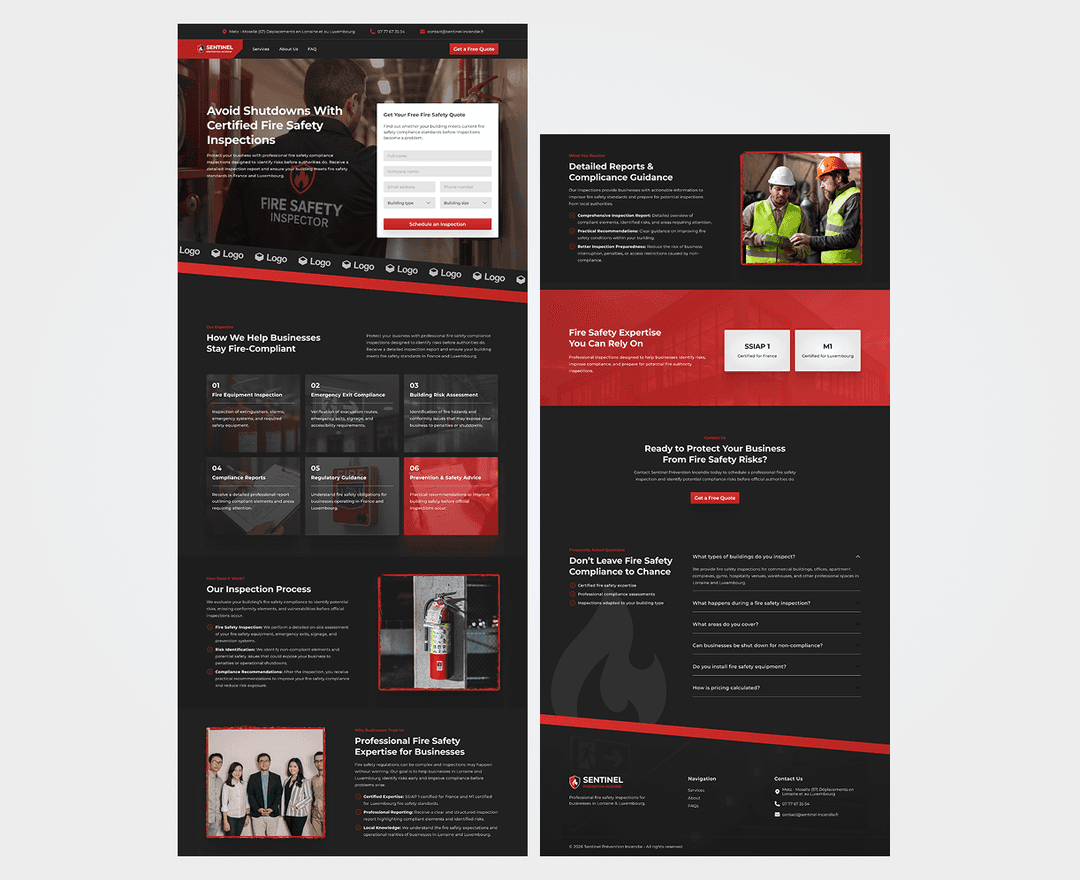 Sentinel Prévention Incendie landing page